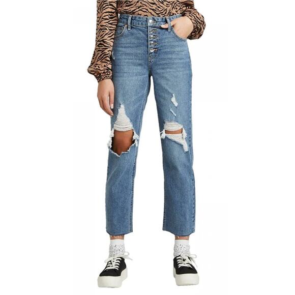 Wild Fable High Rise Straight Ankle Distressed Jeans Medium Indigo Wash Size 0 - Picture 1 of 9